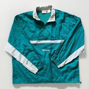 Vintage Reebok‎ Windbreaker Jacket 1/4 Zip Blue Green Fanny Pouch 90s Size XL